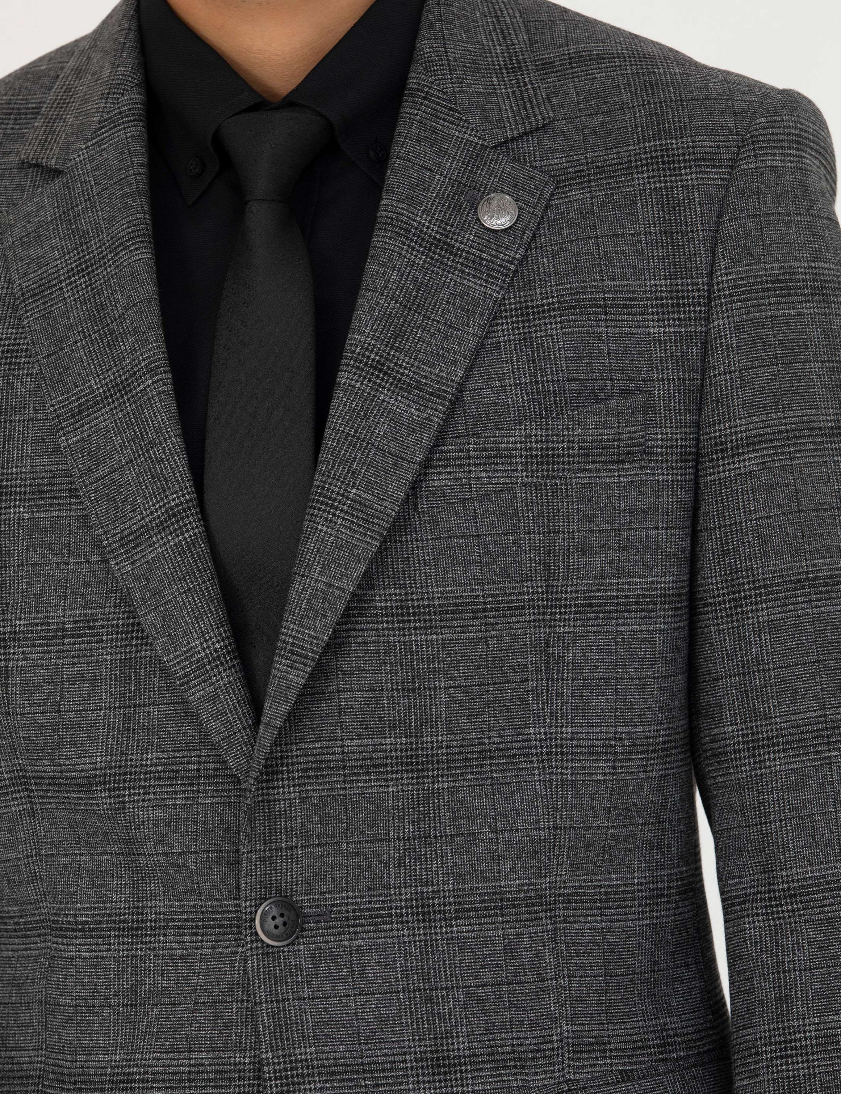 Füme Slim Fit Ekose Takım Elbise