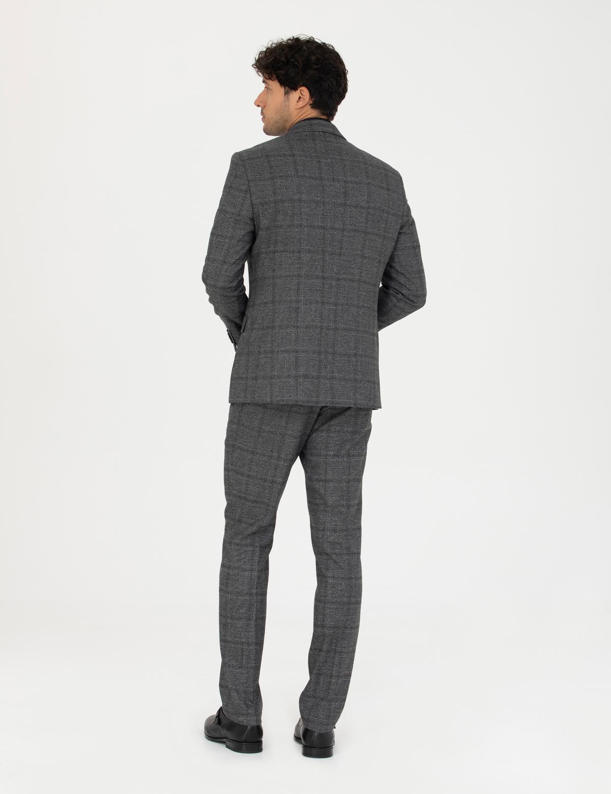 Füme Slim Fit Ekose Takım Elbise - 50279140089