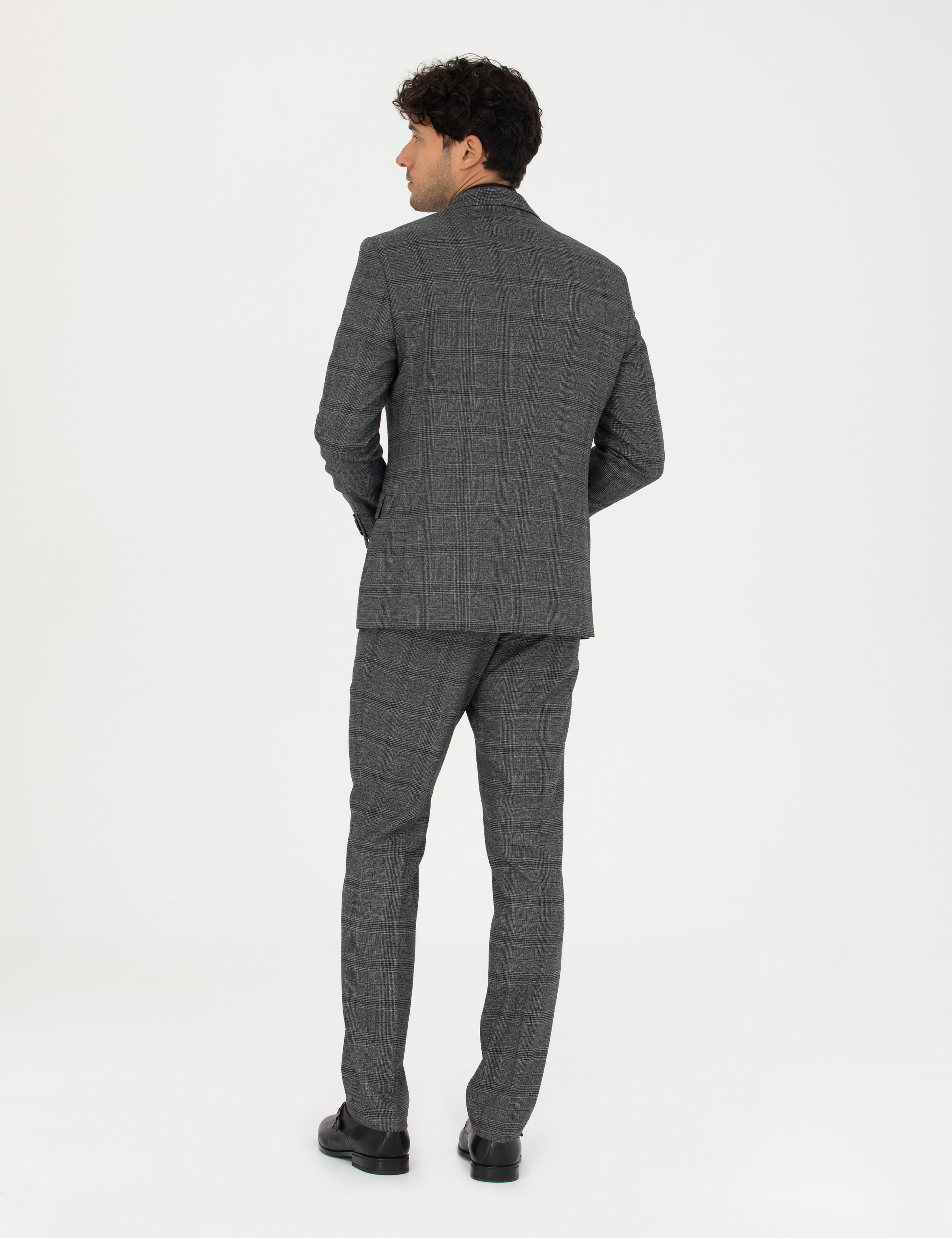 Füme Slim Fit Ekose Takım Elbise