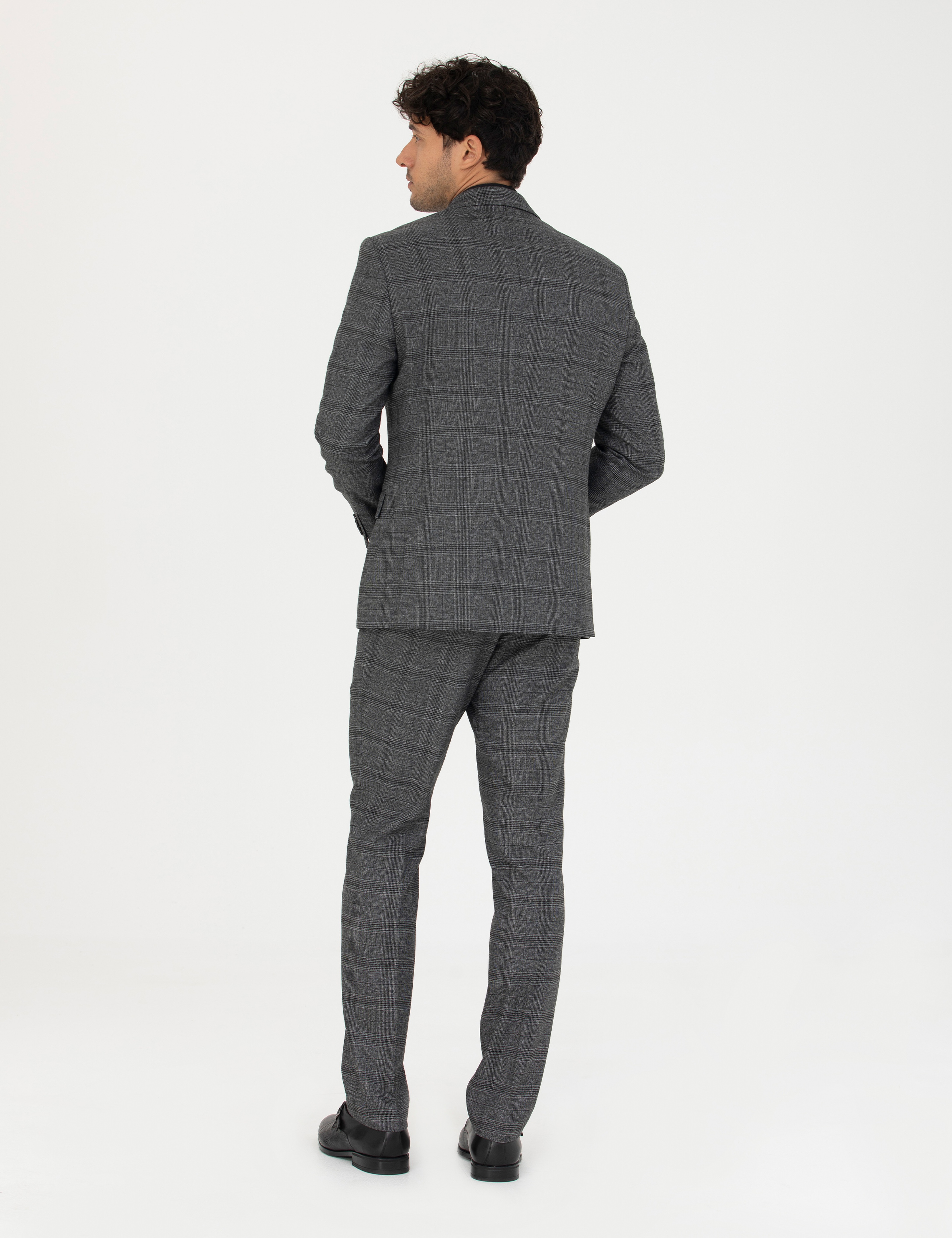 Füme Slim Fit Ekose Takım Elbise