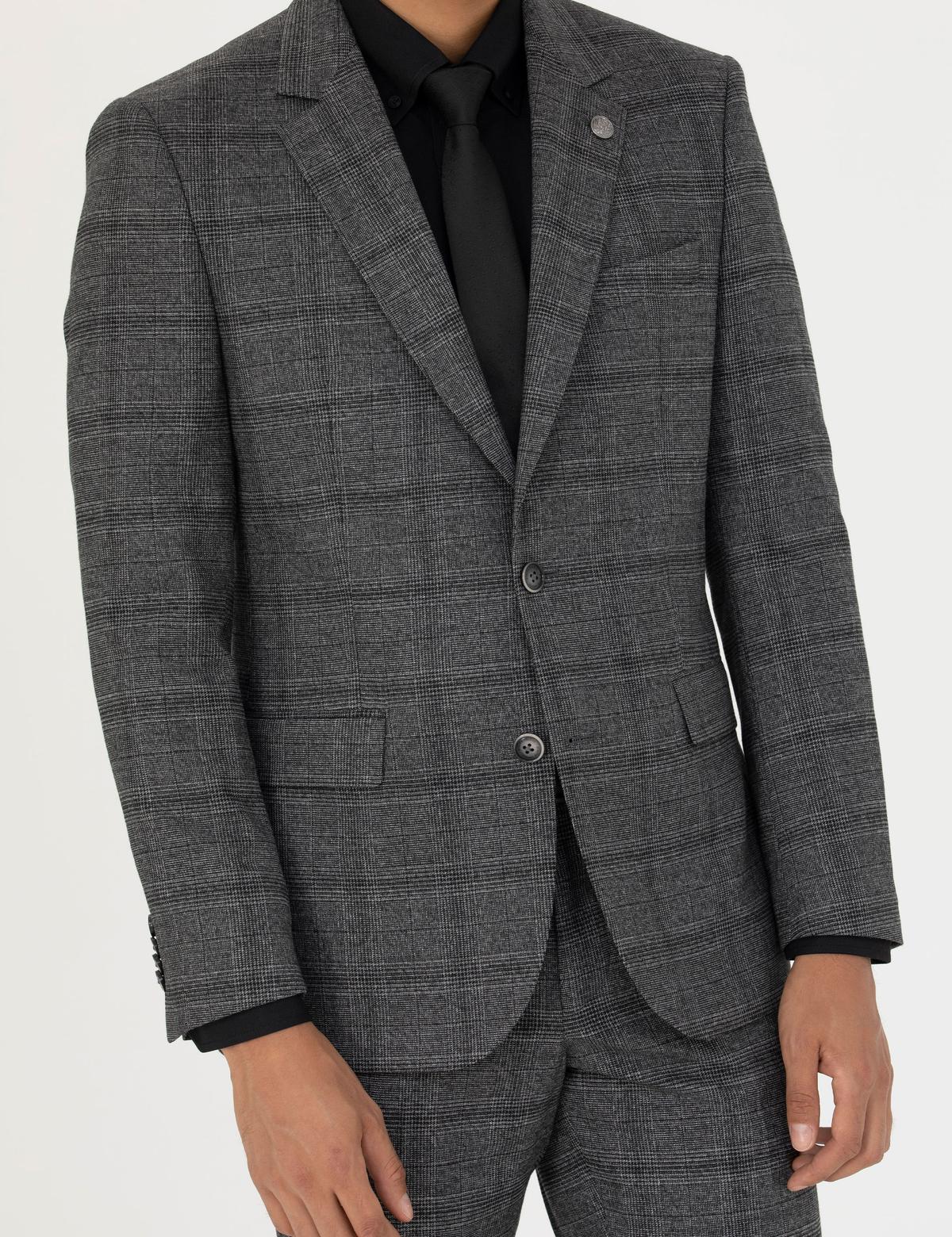 Füme Slim Fit Ekose Takım Elbise - 50279140089