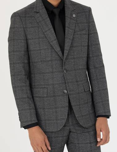 Füme Slim Fit Ekose Takım Elbise