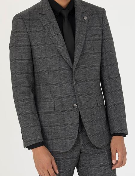 Füme Slim Fit Ekose Takım Elbise - 50279140089