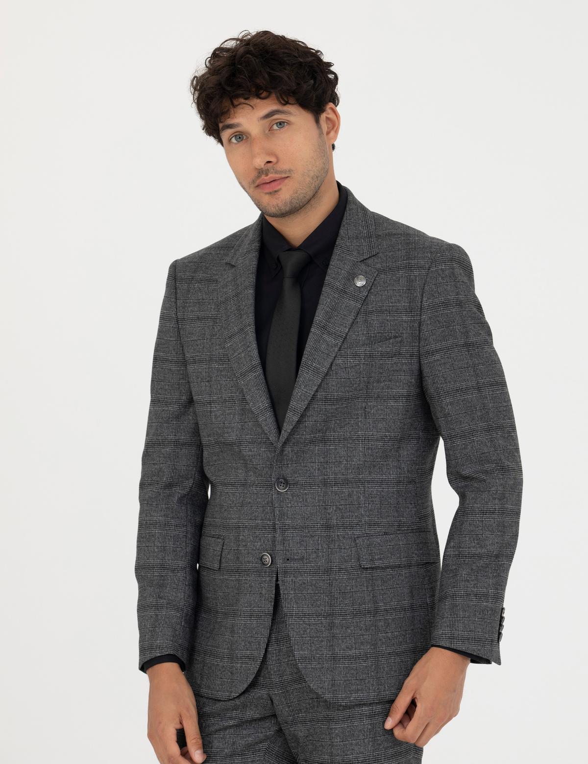 Füme Slim Fit Ekose Takım Elbise - 50279140089