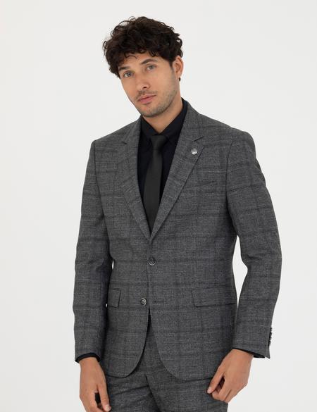 Füme Slim Fit Ekose Takım Elbise - 50279140089