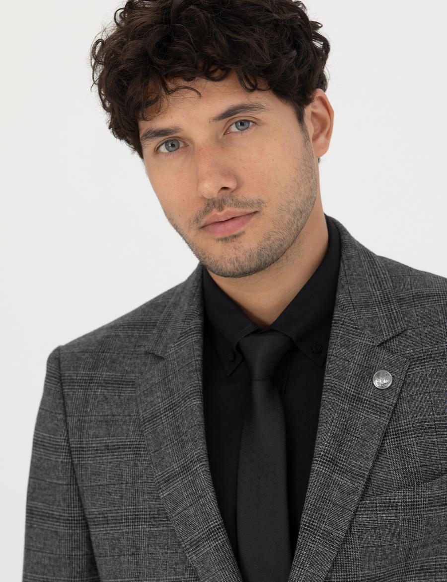 Füme Slim Fit Ekose Takım Elbise