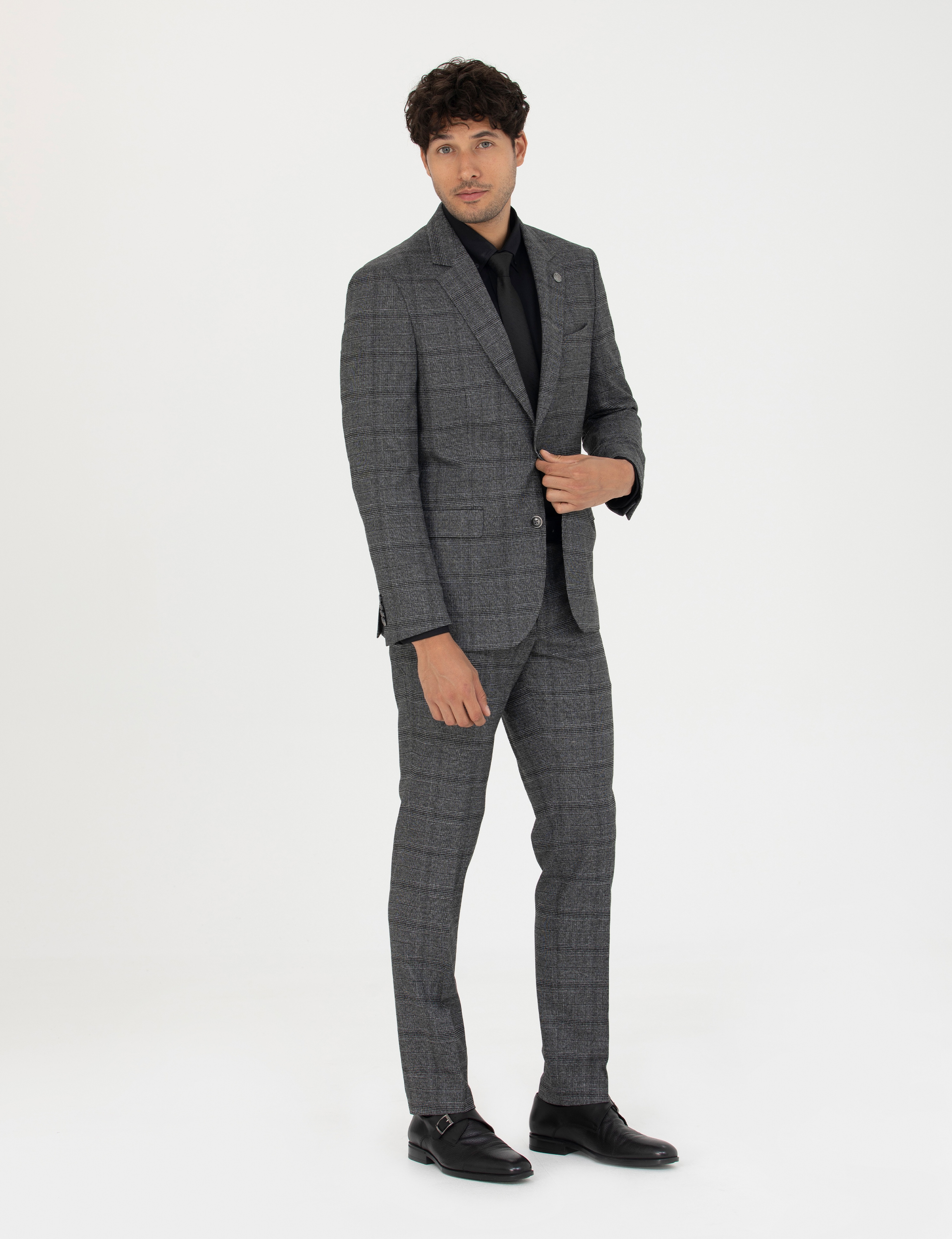 Füme Slim Fit Ekose Takım Elbise