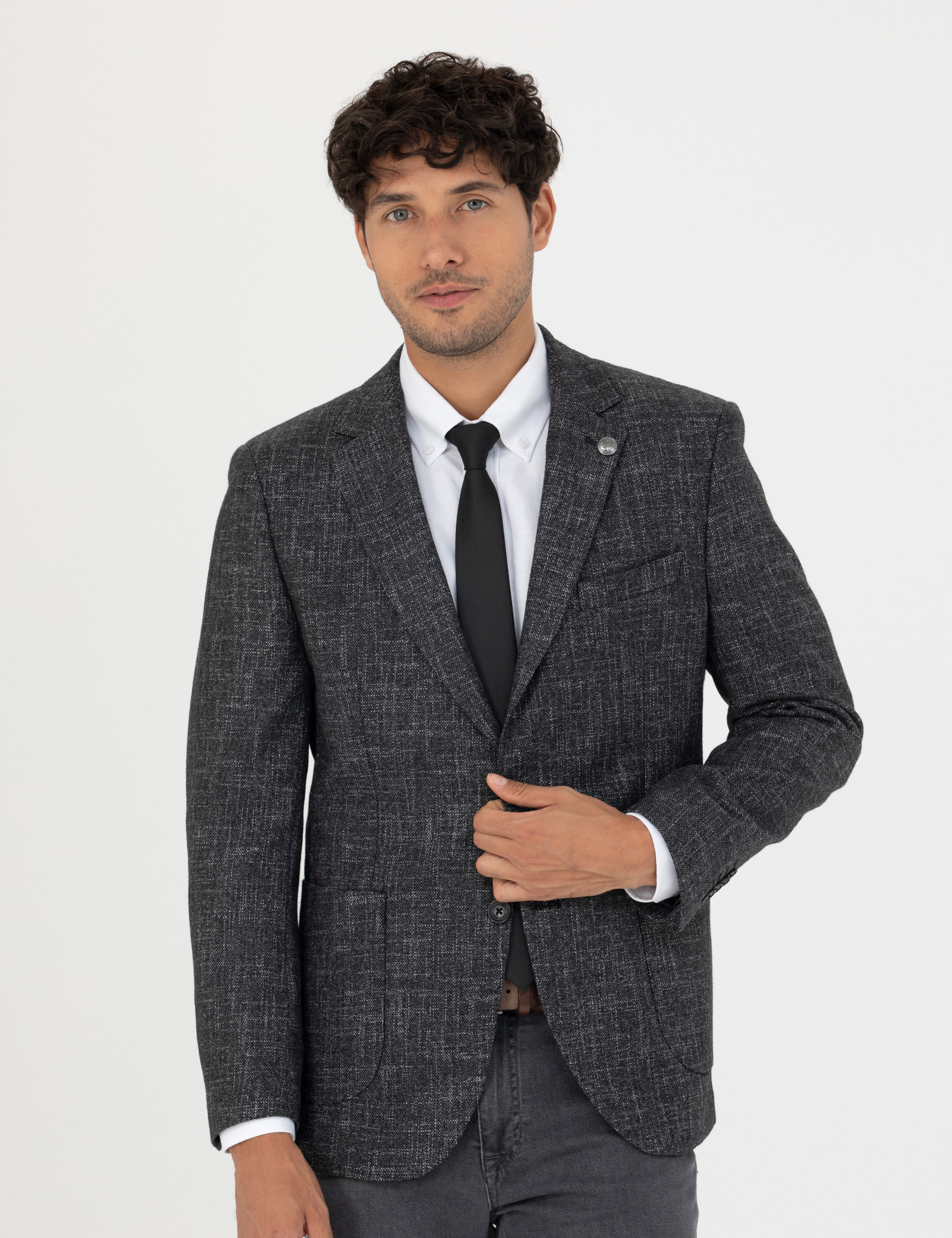Füme Ekstra Slim Fit Yün Karışımlı Blazer Ceket - Image 3