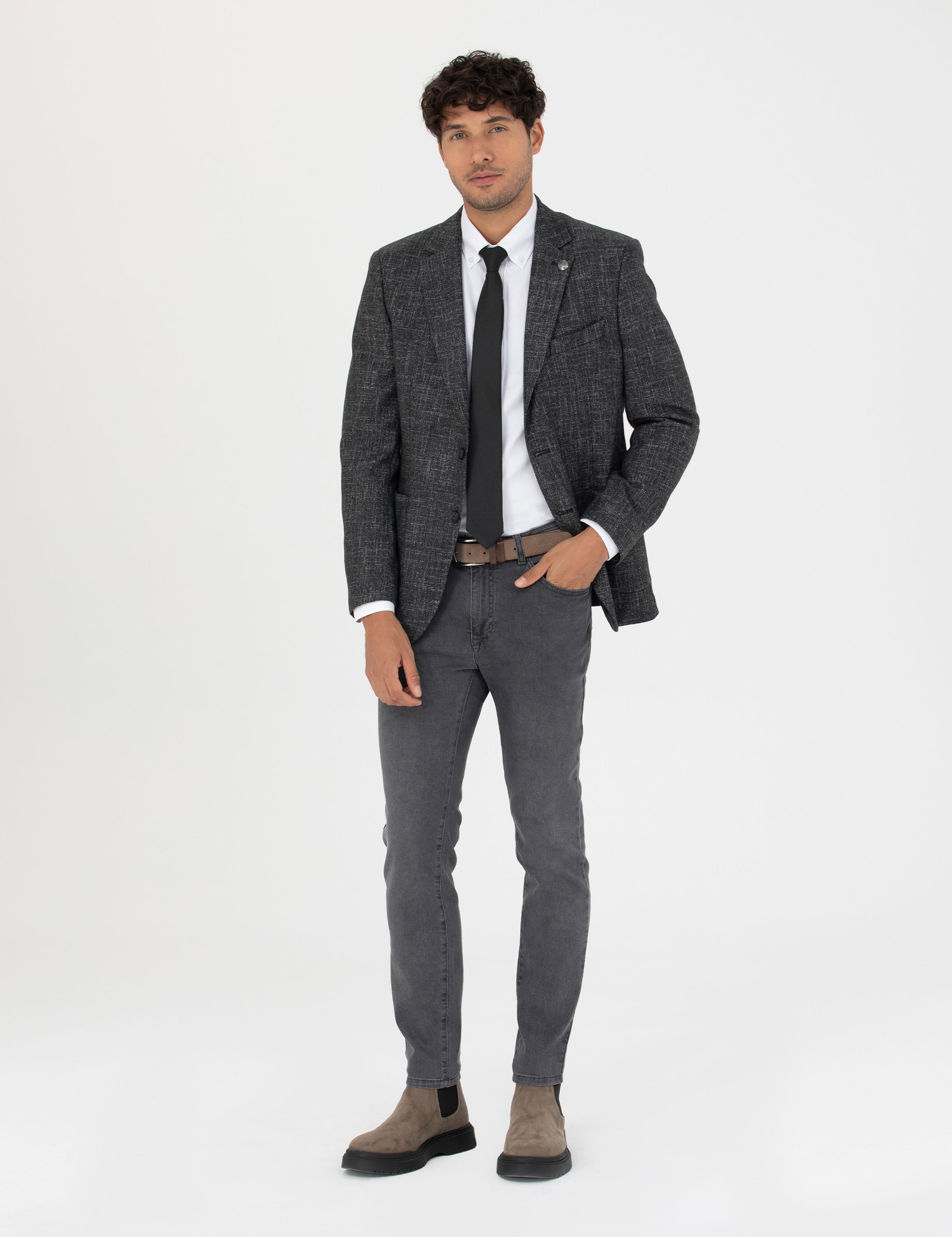 Füme Ekstra Slim Fit Yün Karışımlı Blazer Ceket
