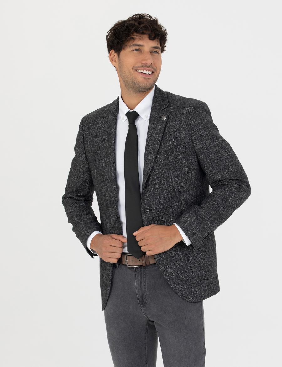 Füme Ekstra Slim Fit Yün Karışımlı Blazer Ceket