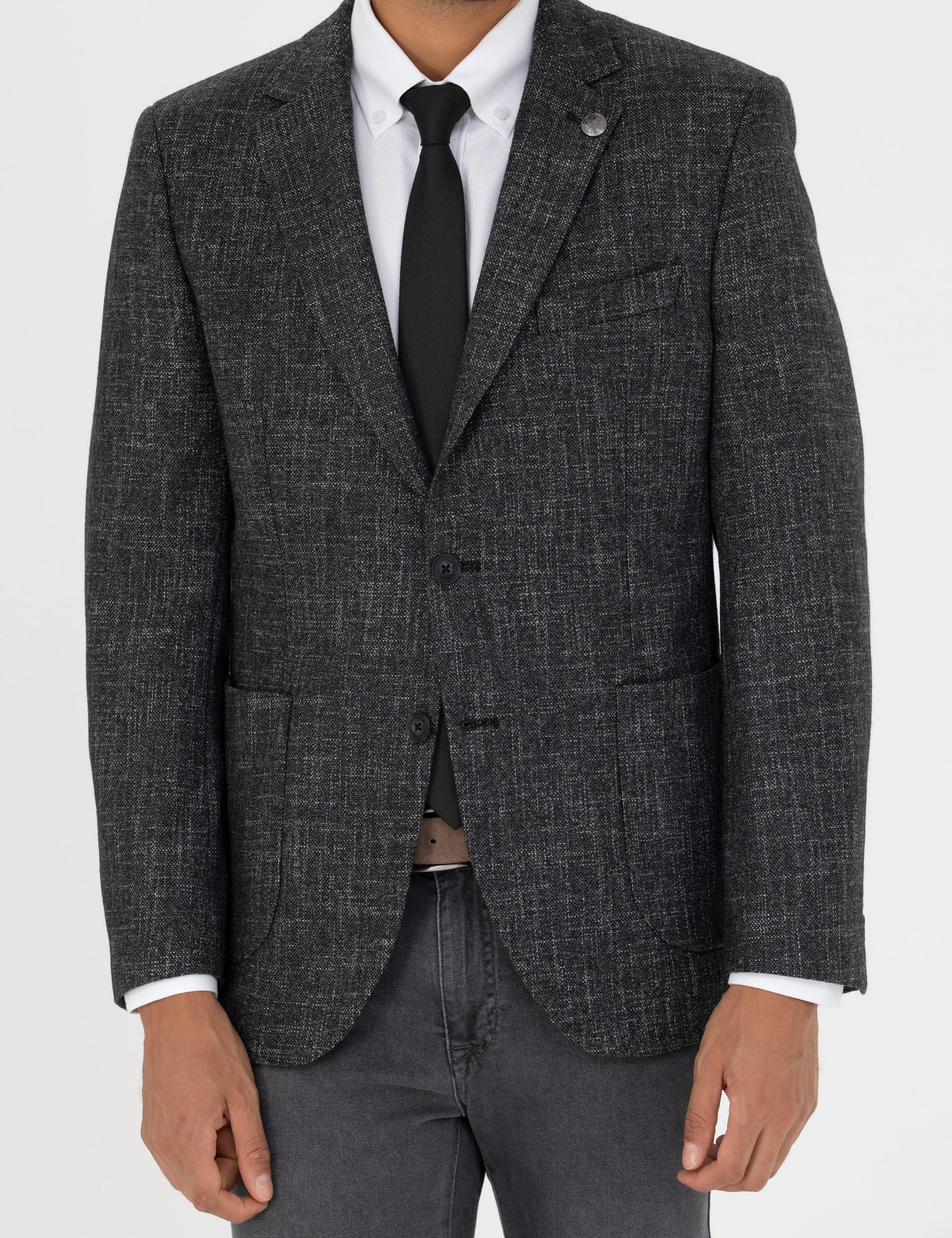 Füme Ekstra Slim Fit Yün Karışımlı Blazer Ceket