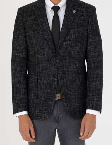 Siyah Ekstra Slim Fit Yün Karışımlı Blazer Ceket