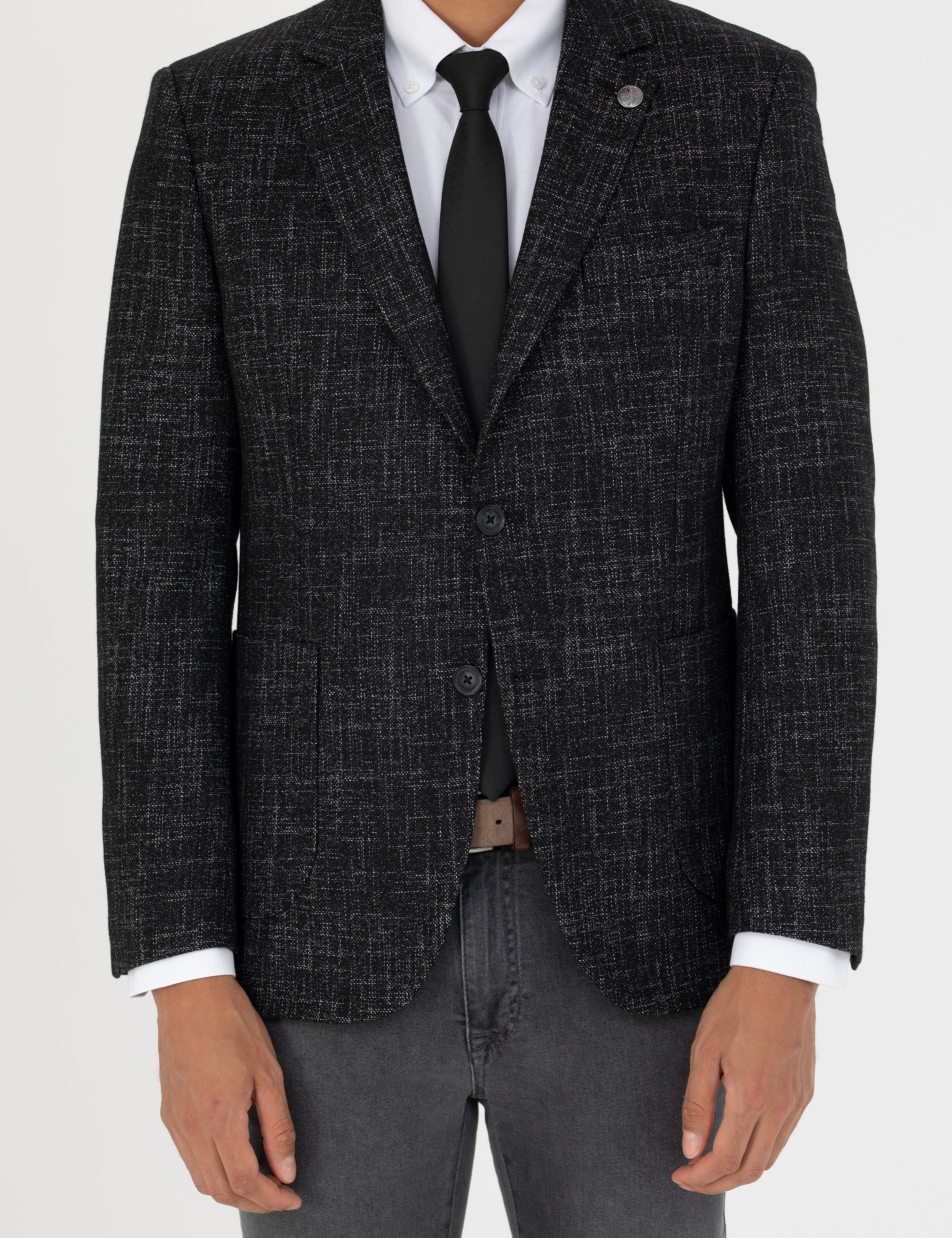 Siyah Ekstra Slim Fit Yün Karışımlı Blazer Ceket