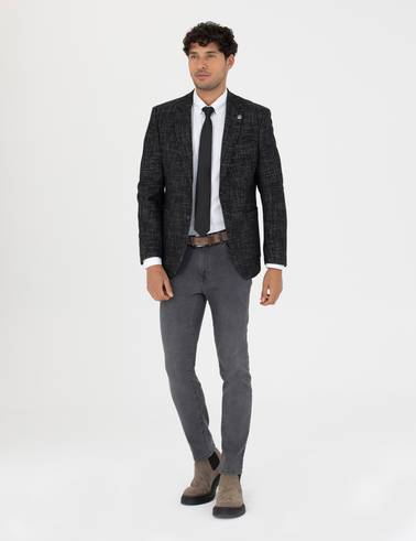 Siyah Ekstra Slim Fit Yün Karışımlı Blazer Ceket