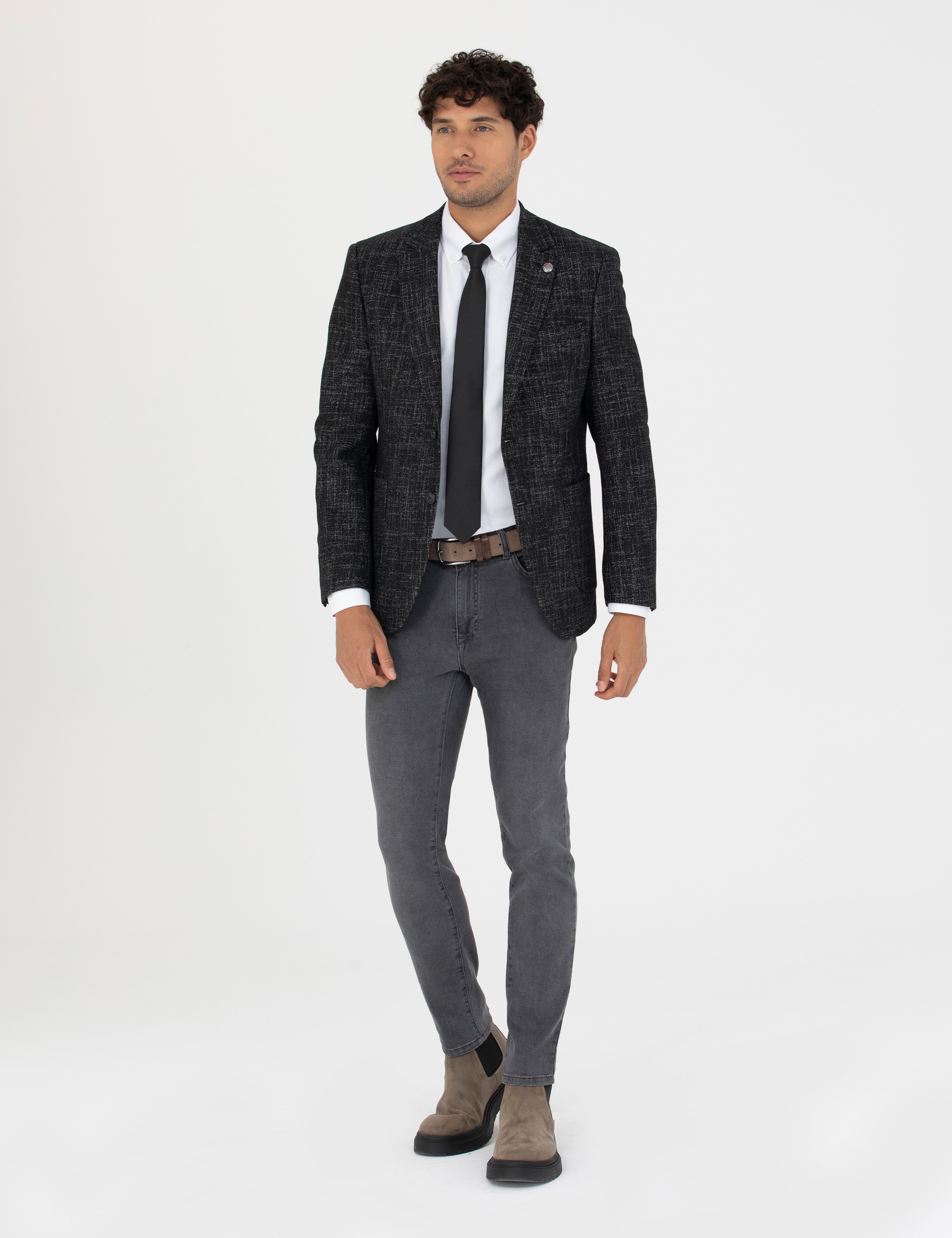 Siyah Ekstra Slim Fit Yün Karışımlı Blazer Ceket - Image 4