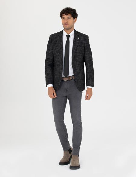 Siyah Ekstra Slim Fit Yün Karışımlı Blazer Ceket - 50273154116