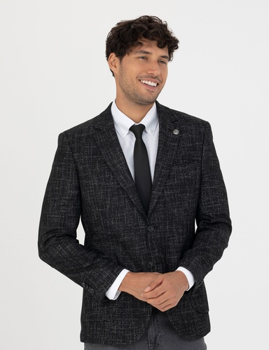 Siyah Ekstra Slim Fit Yün Karışımlı Blazer Ceket