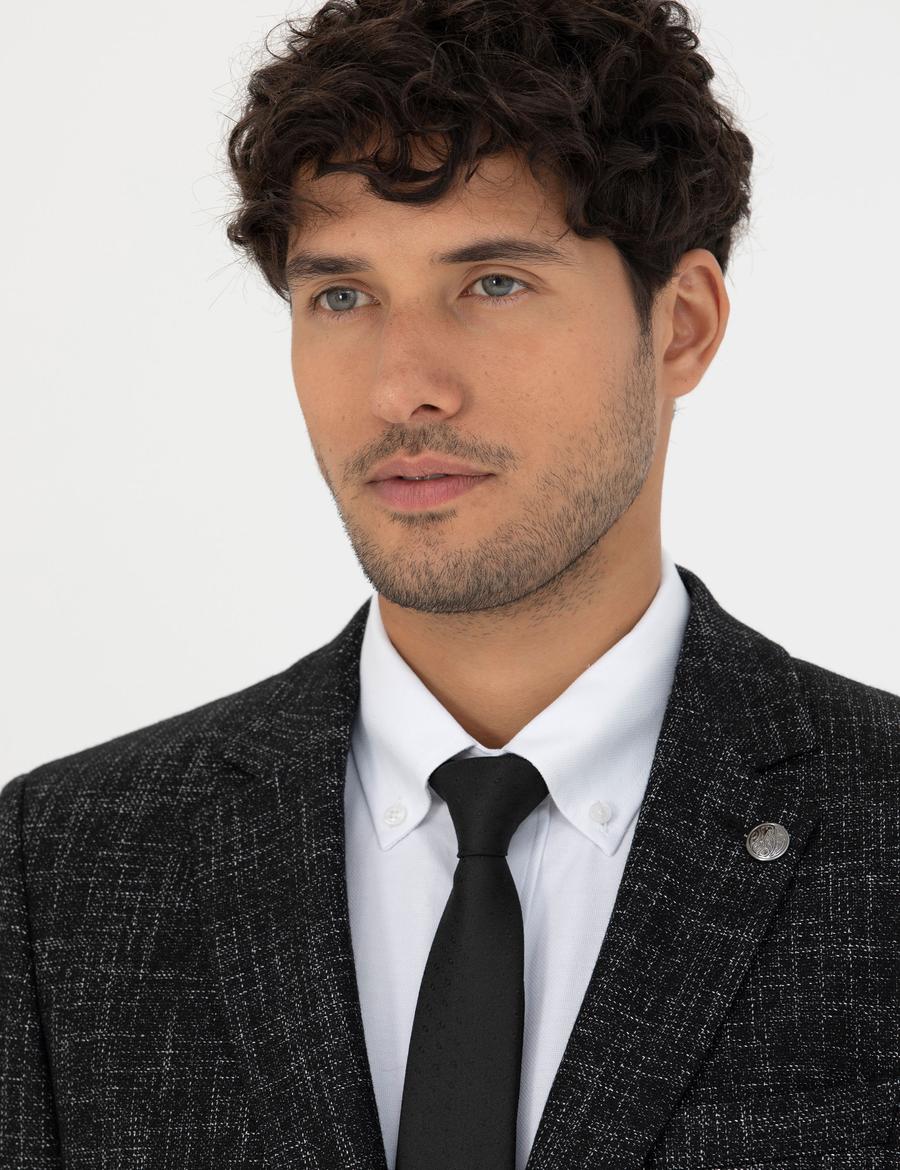 Siyah Ekstra Slim Fit Yün Karışımlı Blazer Ceket
