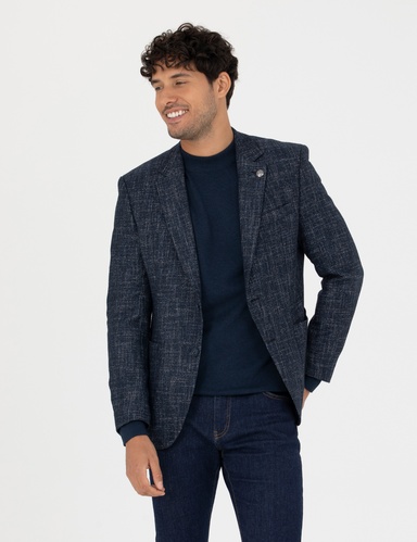Açık Lacivert Ekstra Slim Fit Yün Karışımlı Blazer Ceket