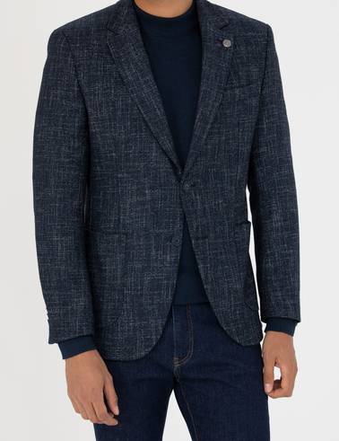 Açık Lacivert Ekstra Slim Fit Yün Karışımlı Blazer Ceket