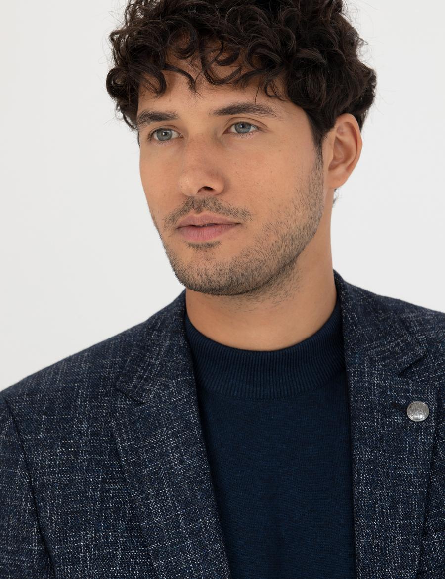 Açık Lacivert Ekstra Slim Fit Yün Karışımlı Blazer Ceket