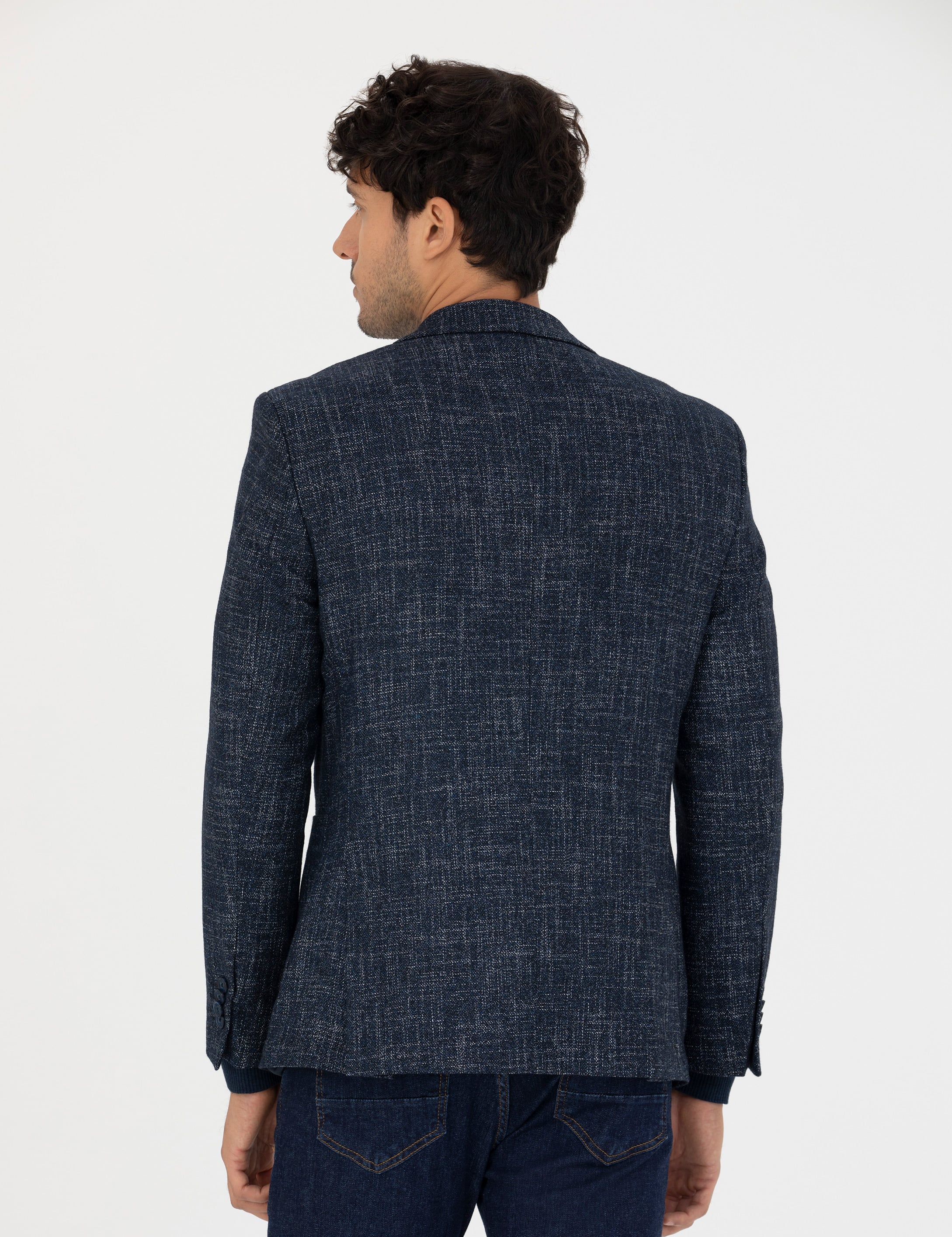 Açık Lacivert Ekstra Slim Fit Yün Karışımlı Blazer Ceket - Image 5
