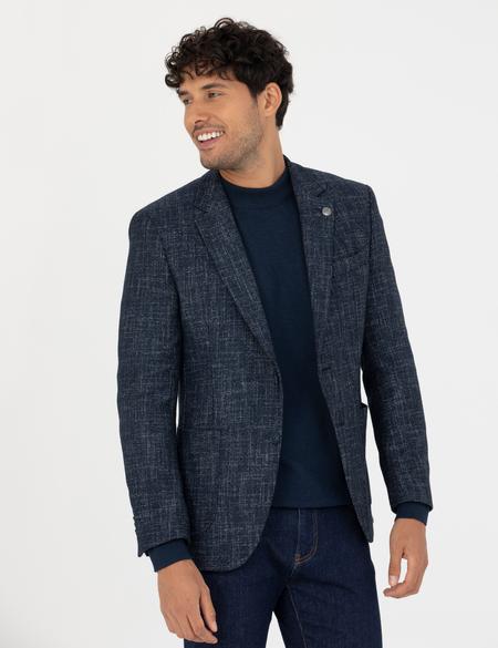 Açık Lacivert Ekstra Slim Fit Yün Karışımlı Blazer Ceket - 50273154143