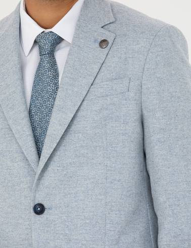 Açık Mavi Yün Karışımlı Slim Fit Ceket