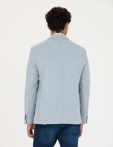 Açık Mavi Yün Karışımlı Slim Fit Ceket