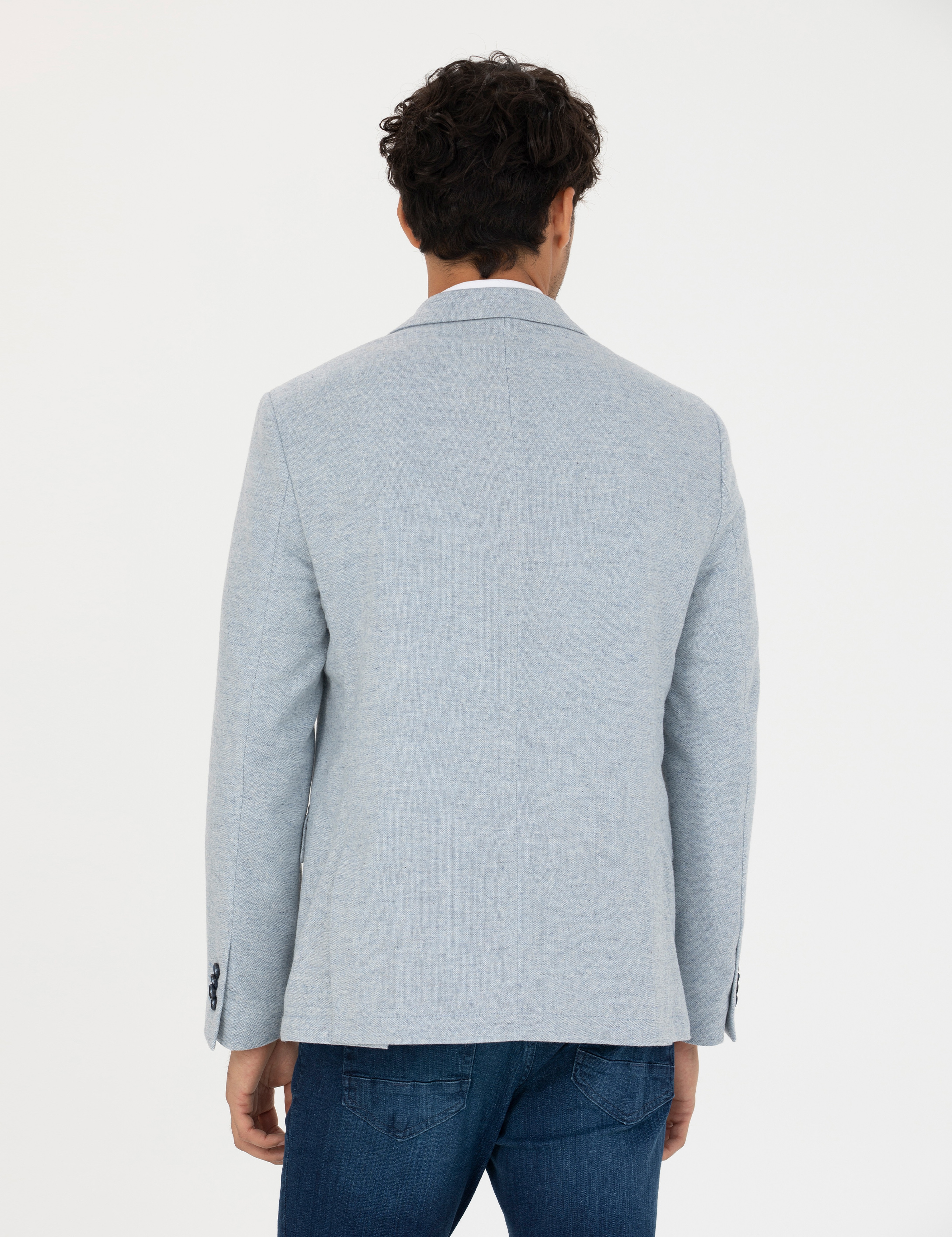 Açık Mavi Yün Karışımlı Slim Fit Ceket - Image 5