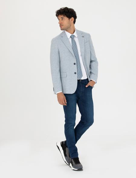 Açık Mavi Yün Karışımlı Slim Fit Ceket - 50273166050