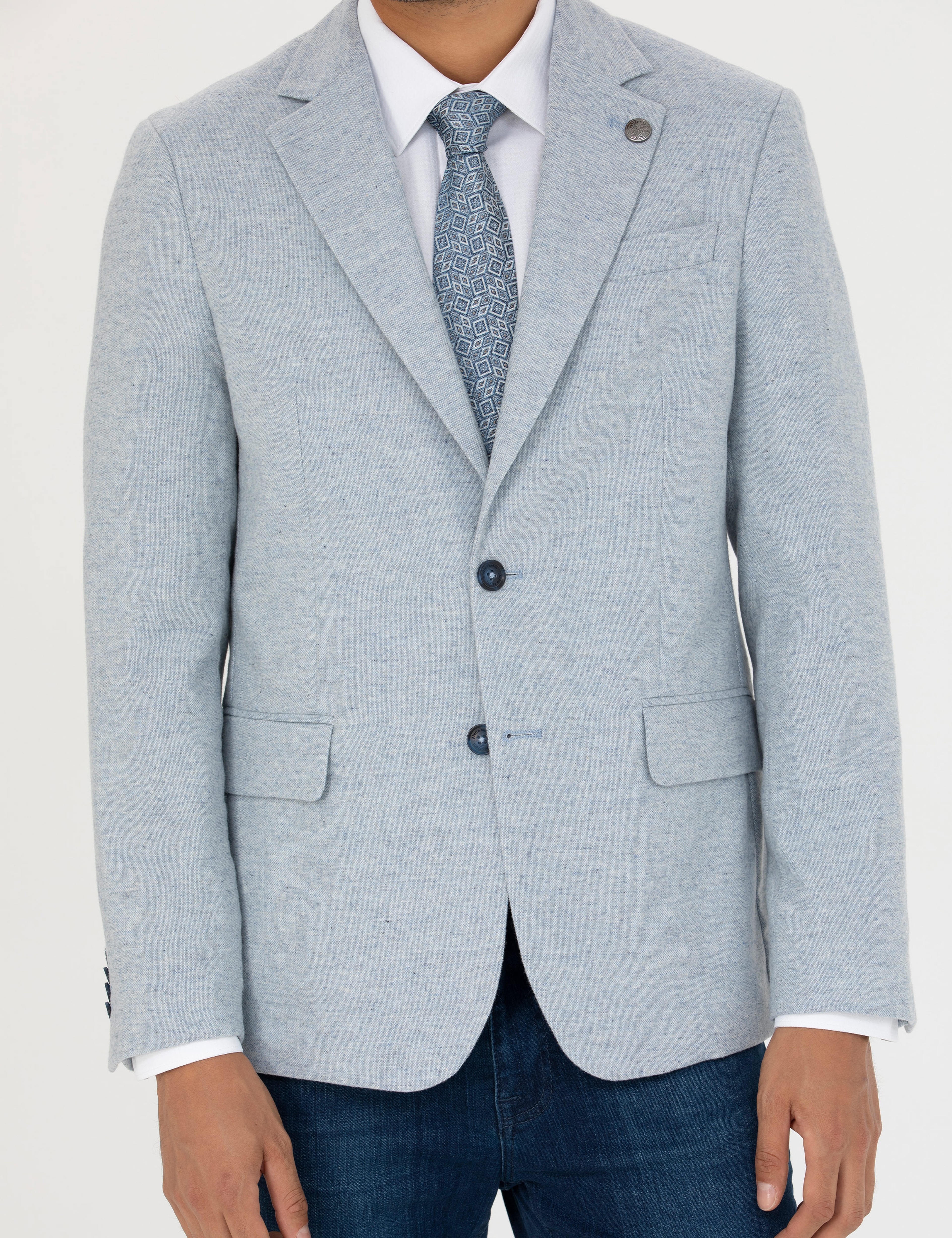 Açık Mavi Yün Karışımlı Slim Fit Ceket - Image 6