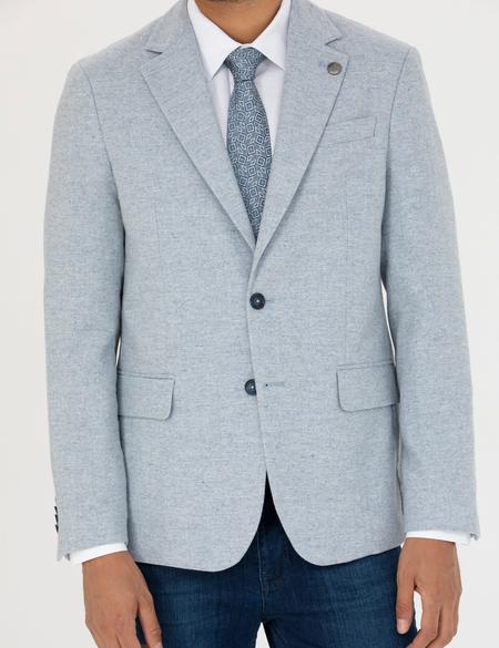 Açık Mavi Yün Karışımlı Slim Fit Ceket - 50273166050