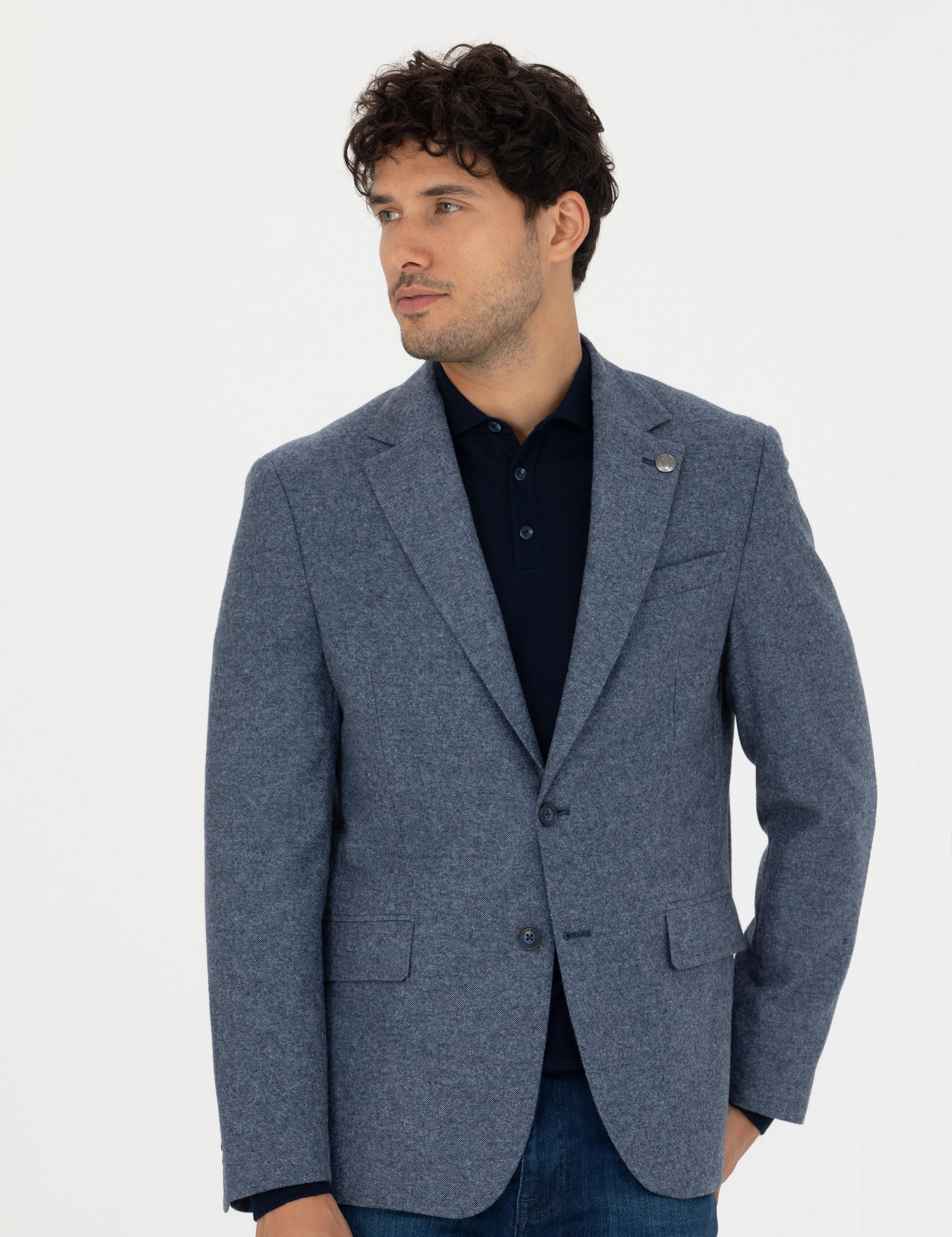 Saks Yün Karışımlı Slim Fit Ceket