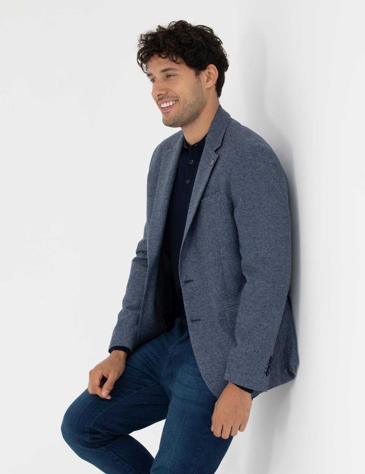 Saks Yün Karışımlı Slim Fit Ceket