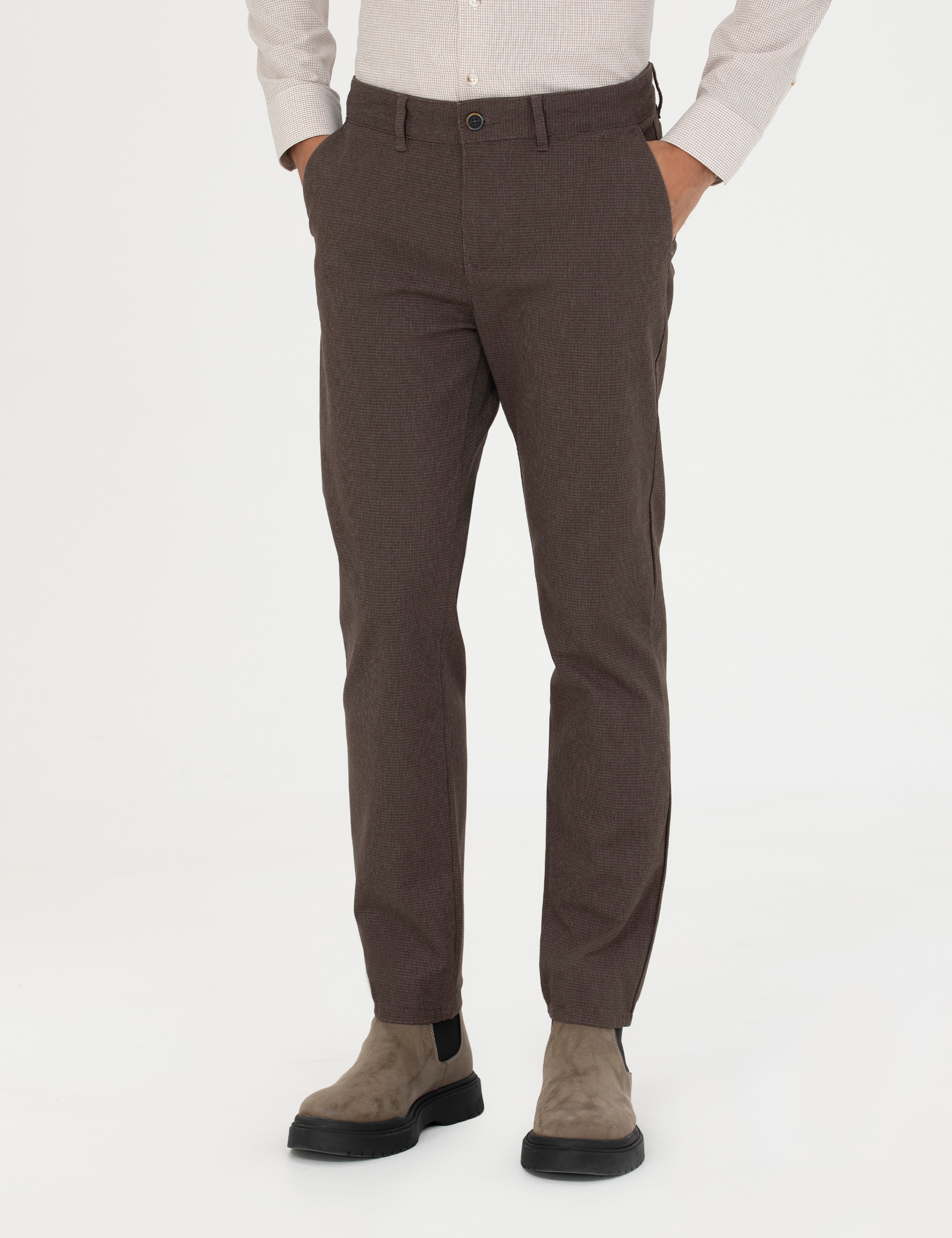 Kahverengi Slim Fit Kanvas Pantolon - Image 2