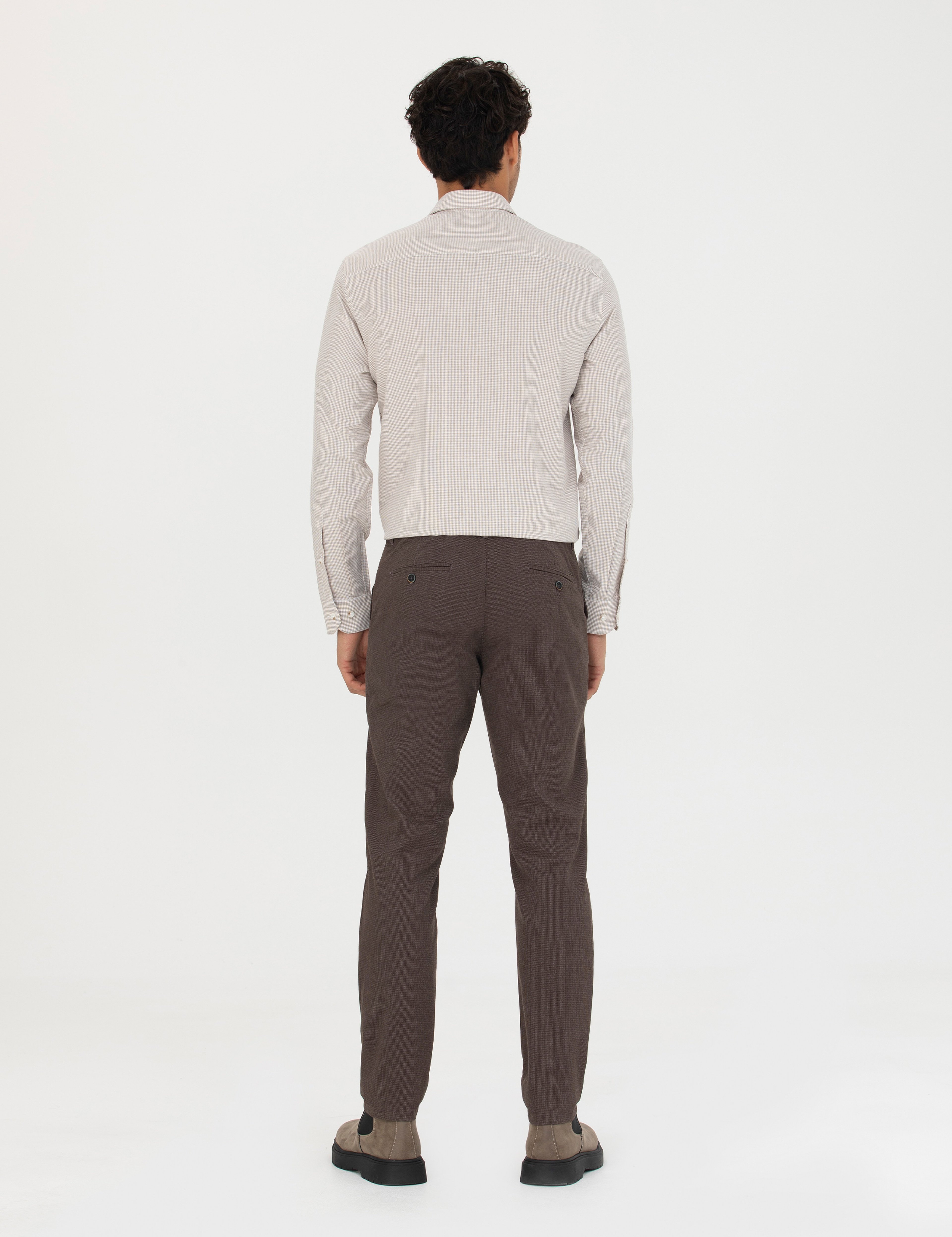 Kahverengi Slim Fit Kanvas Pantolon - Image 4