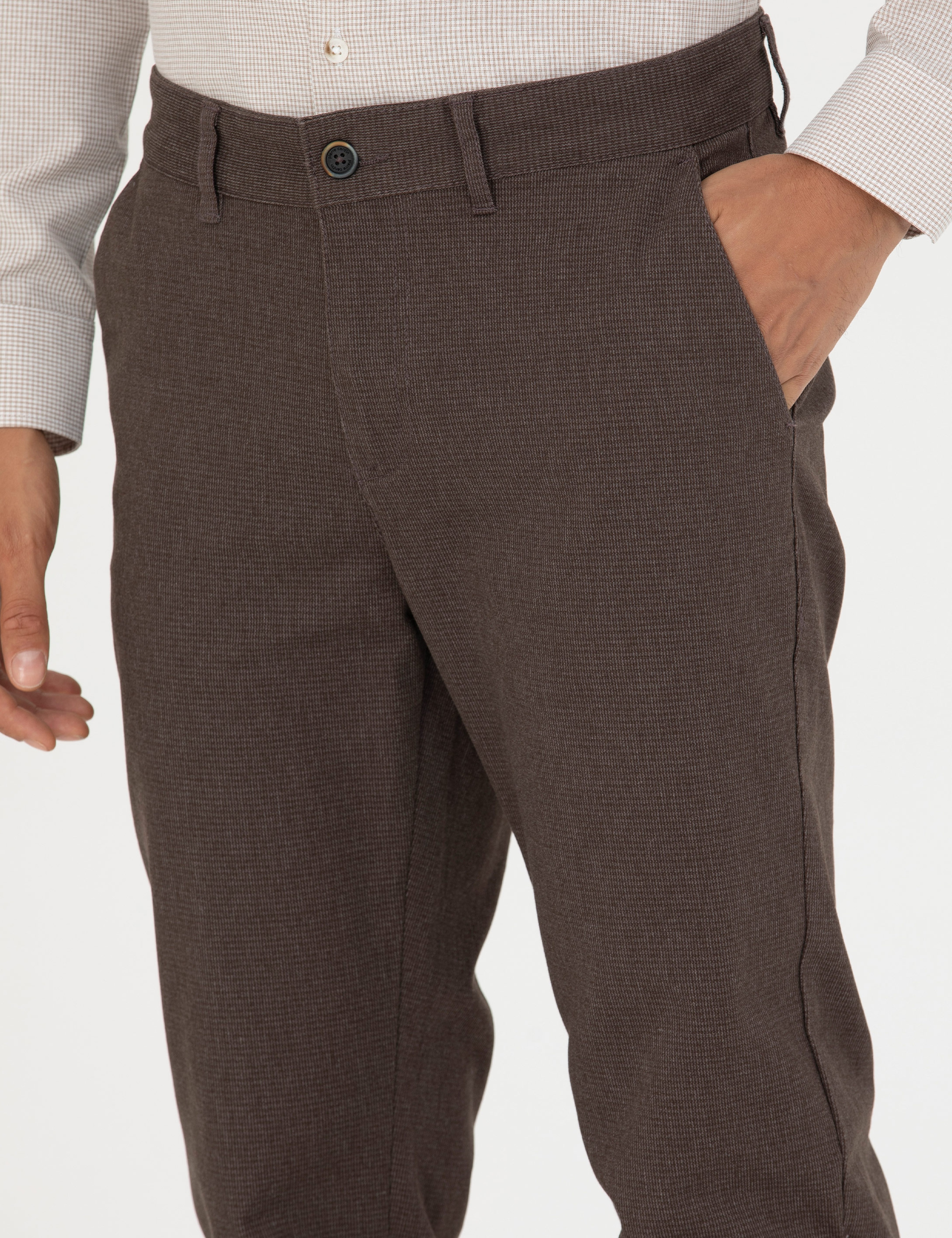 Kahverengi Slim Fit Kanvas Pantolon - Image 6