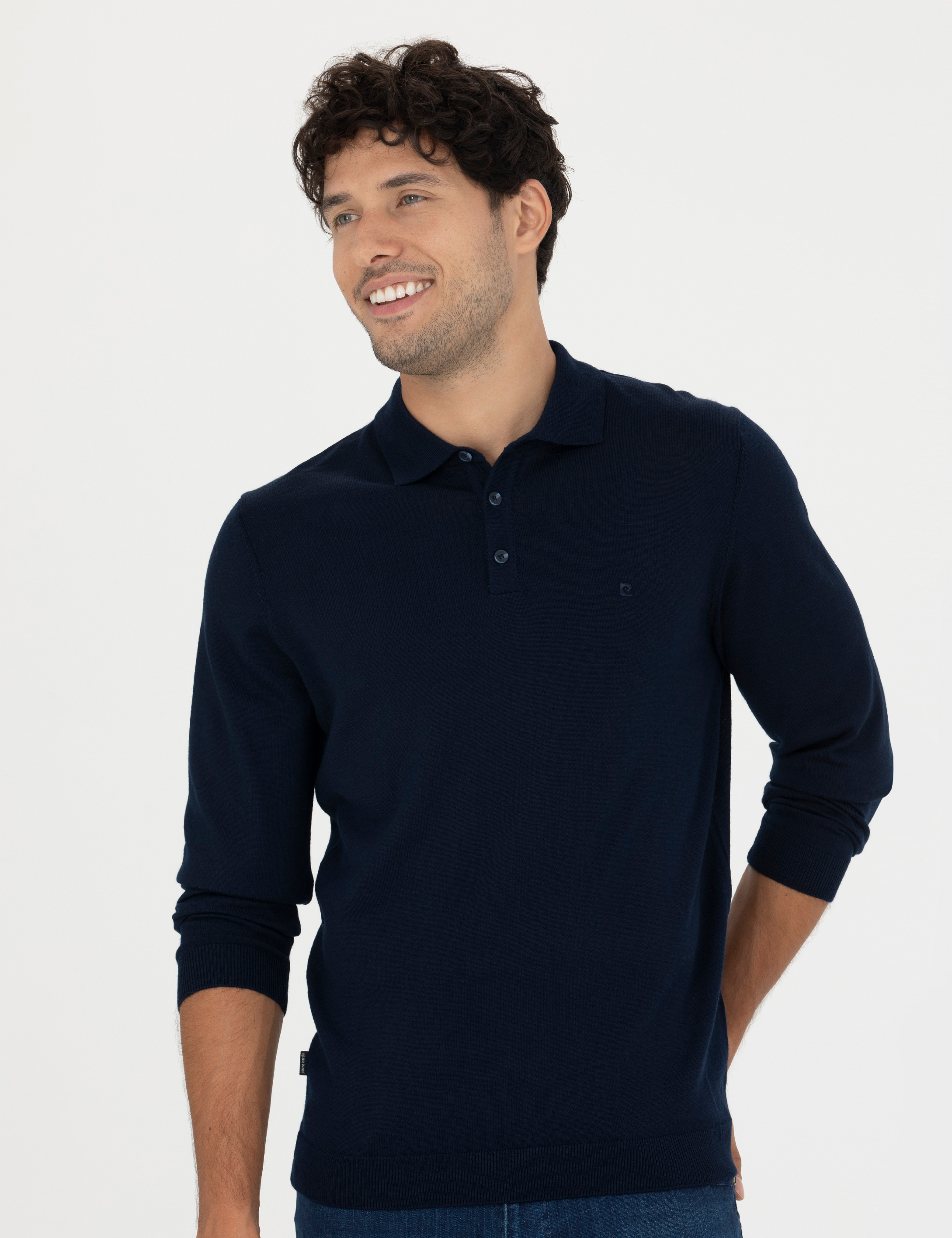 Pierre Cardin Lacivert Regular Fit Polo Yaka Yün Karışımlı Basic Triko Kazak görsel 3