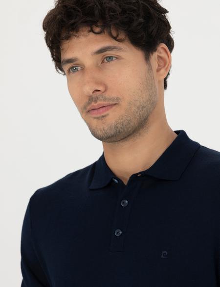 Lacivert Regular Fit Polo Yaka Yün Karışımlı Basic Triko Kazak - 50270051021