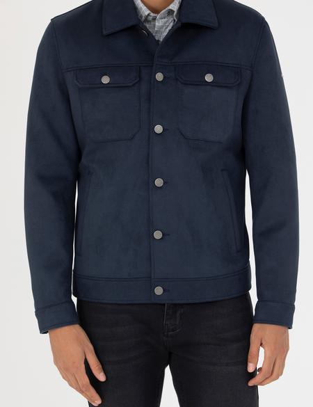 Lacivert Gömlek Yaka Suni Deri Ceket - 50280297007