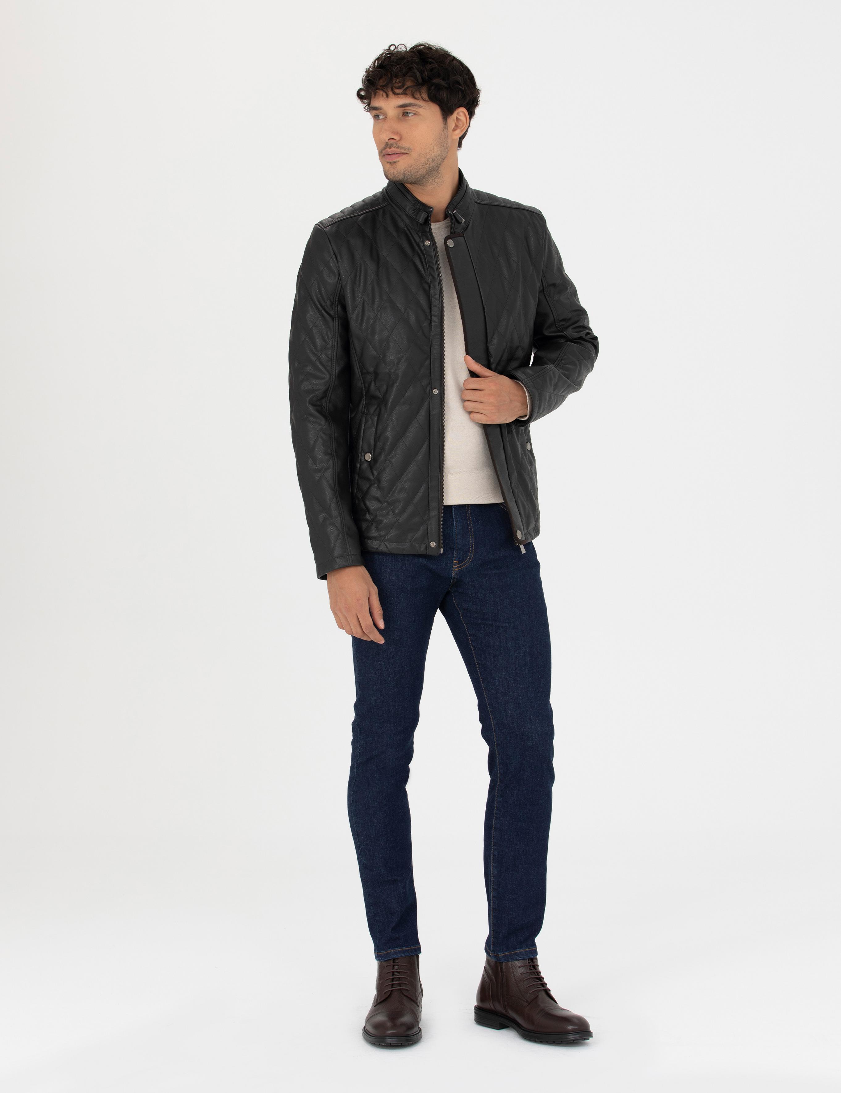 Kahverengi Suni Deri Ceket