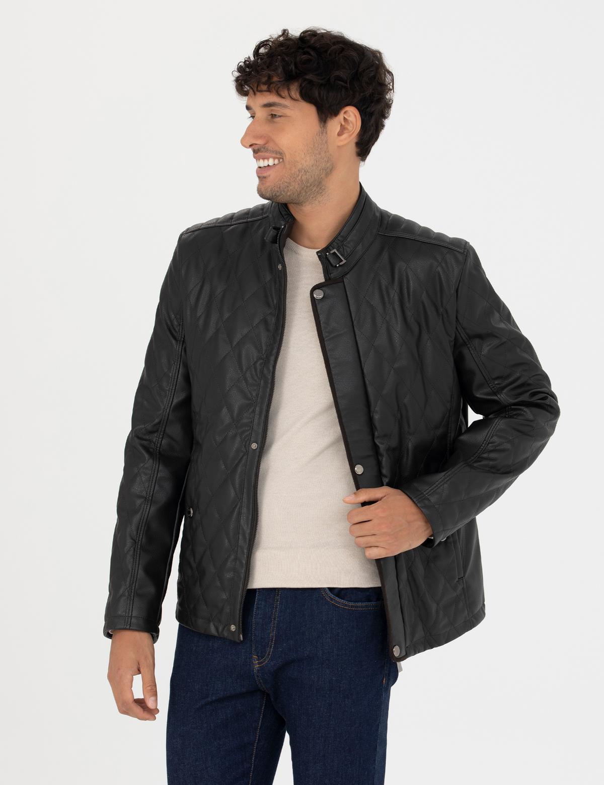 Kahverengi Suni Deri Ceket - 50280282005