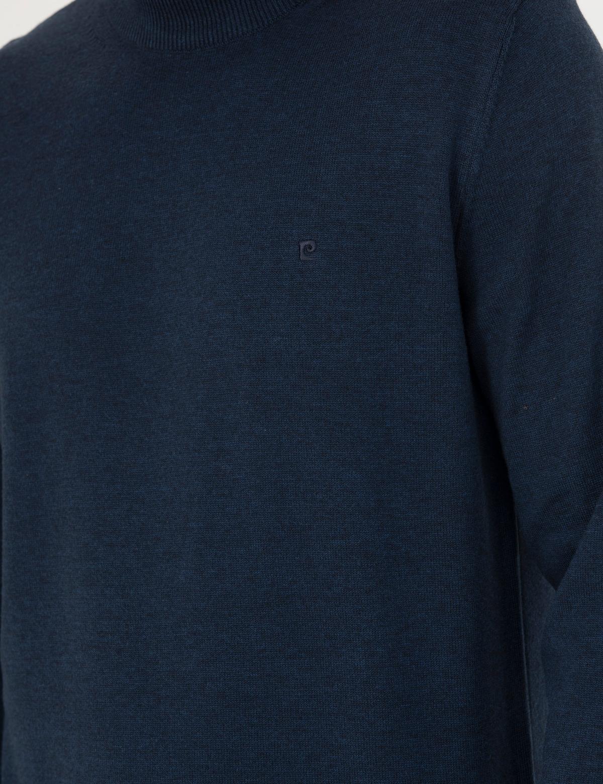 Lacivert Melanj Slim Fit Çeyrek Yaka Basic Triko Kazak - 50276158087