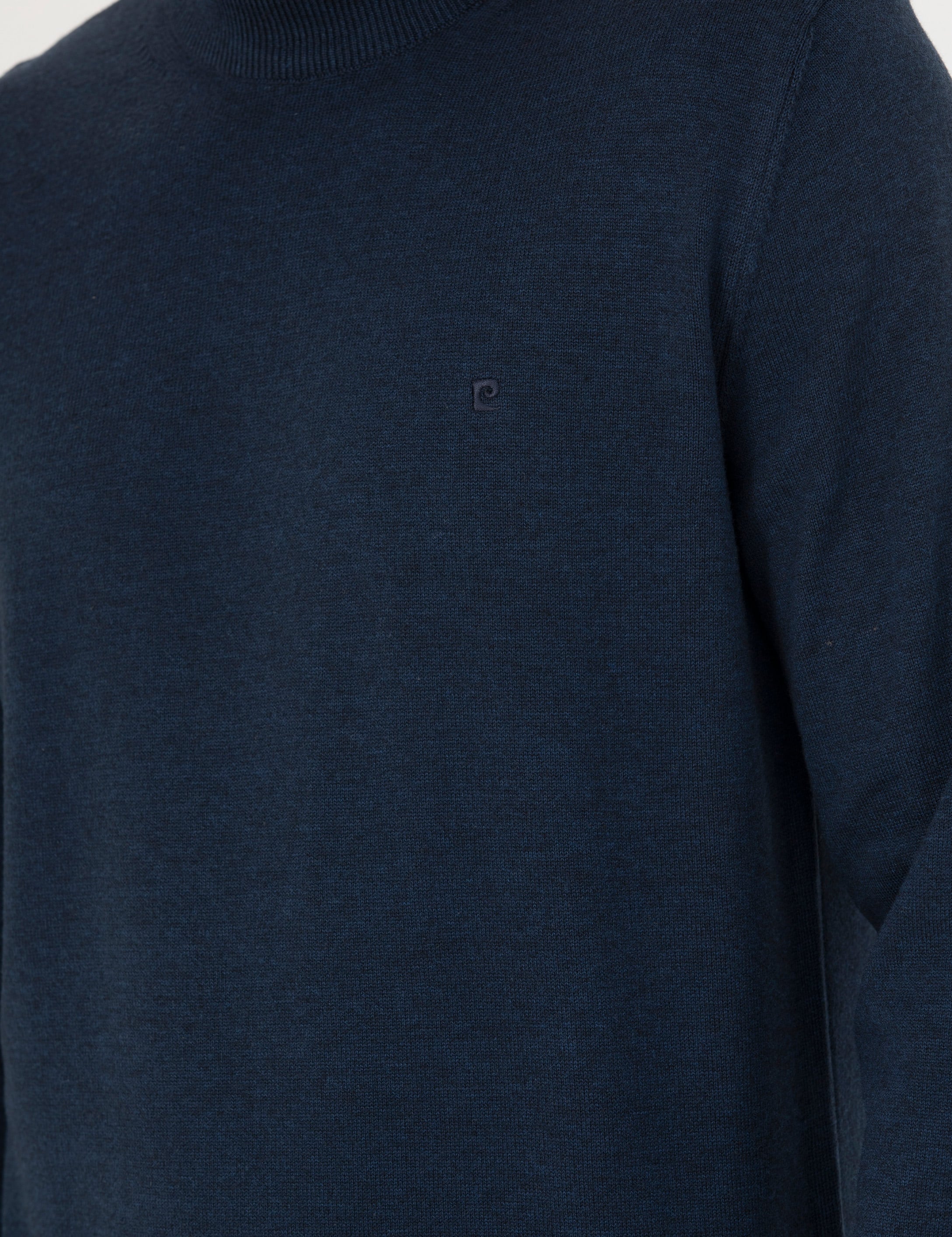 Lacivert Melanj Slim Fit Çeyrek Yaka Basic Triko Kazak