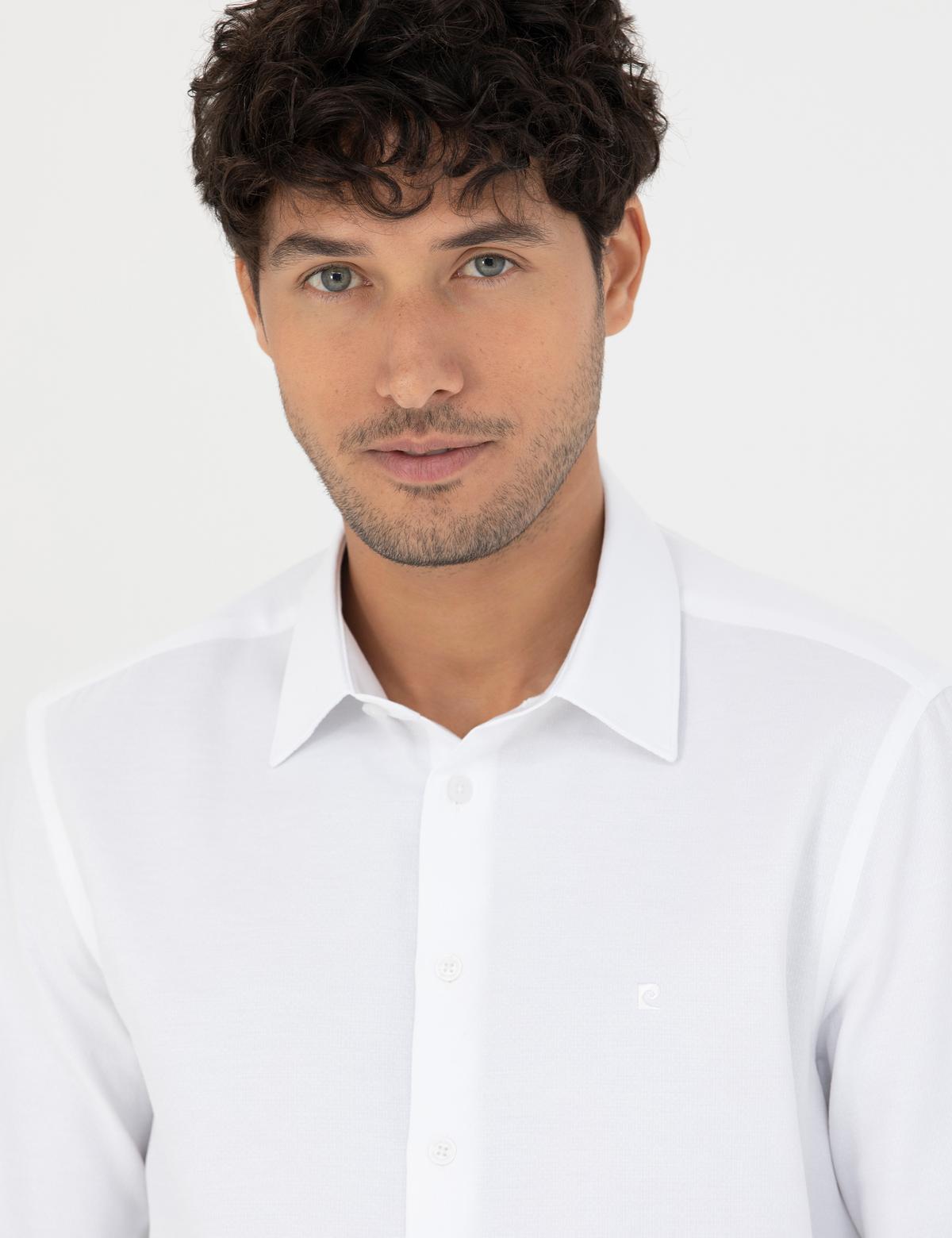 Beyaz Slim Fit Armürlü Uzun Kollu Gömlek - 50277397002