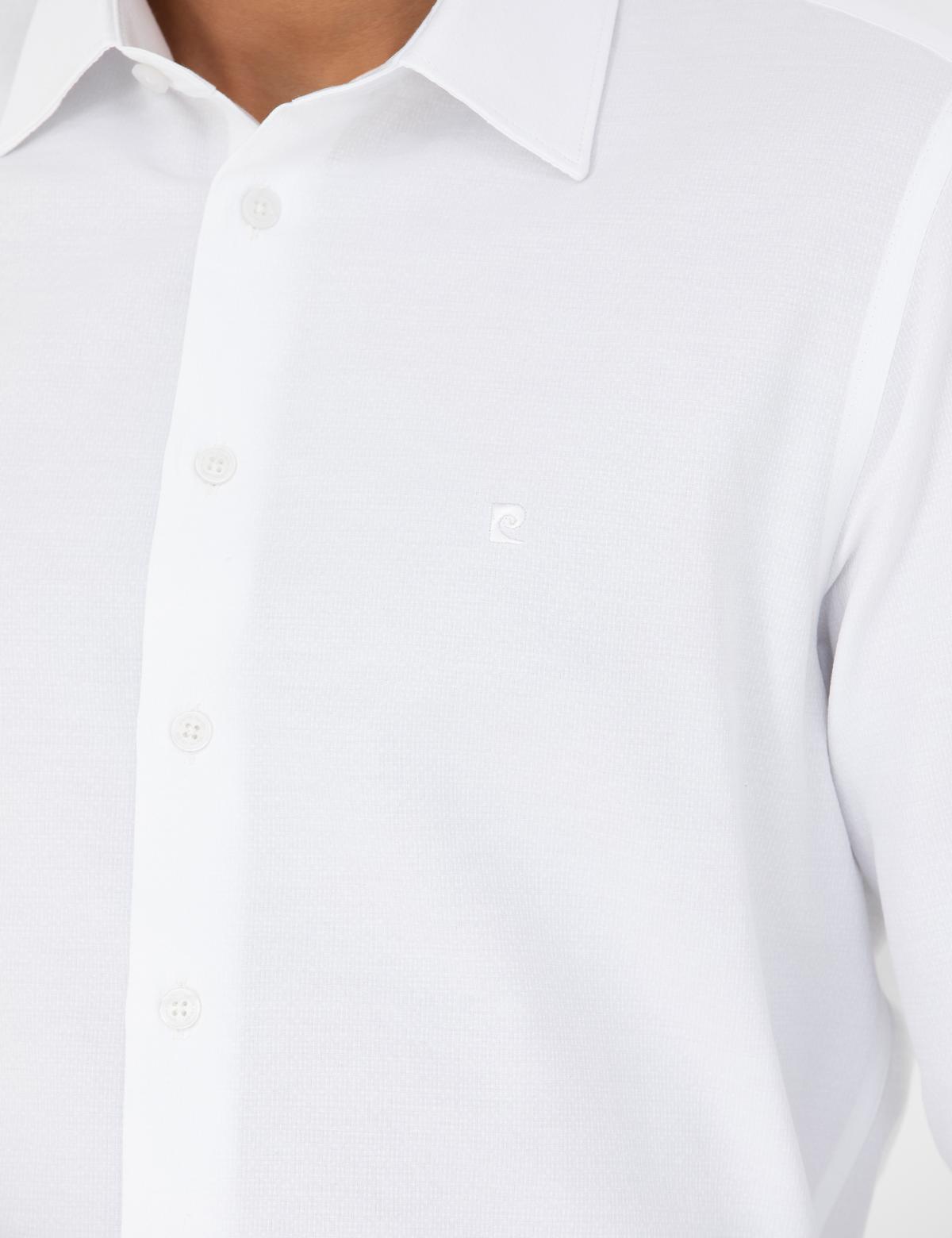 Beyaz Slim Fit Armürlü Uzun Kollu Gömlek - 50277397002