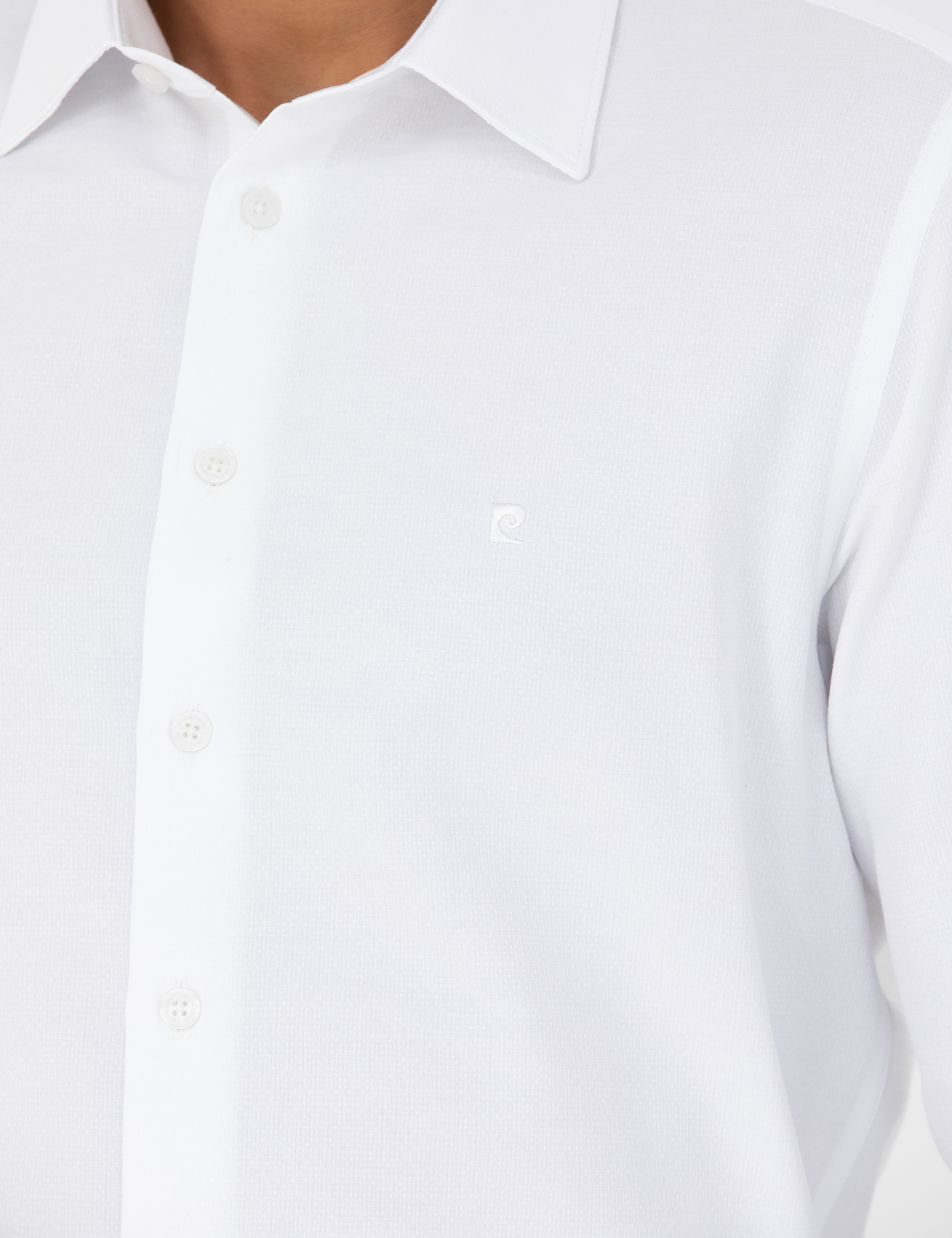 Beyaz Slim Fit Armürlü Uzun Kollu Gömlek - Image 7