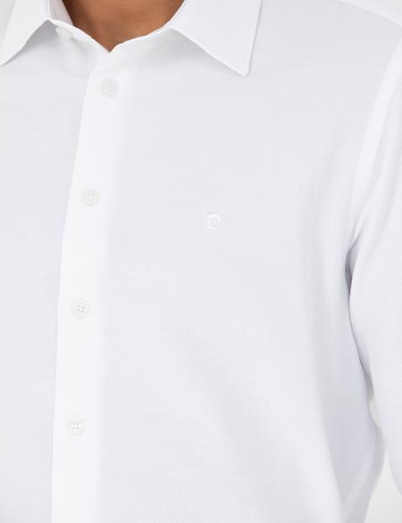 Beyaz Slim Fit Armürlü Uzun Kollu Gömlek - 50277397002