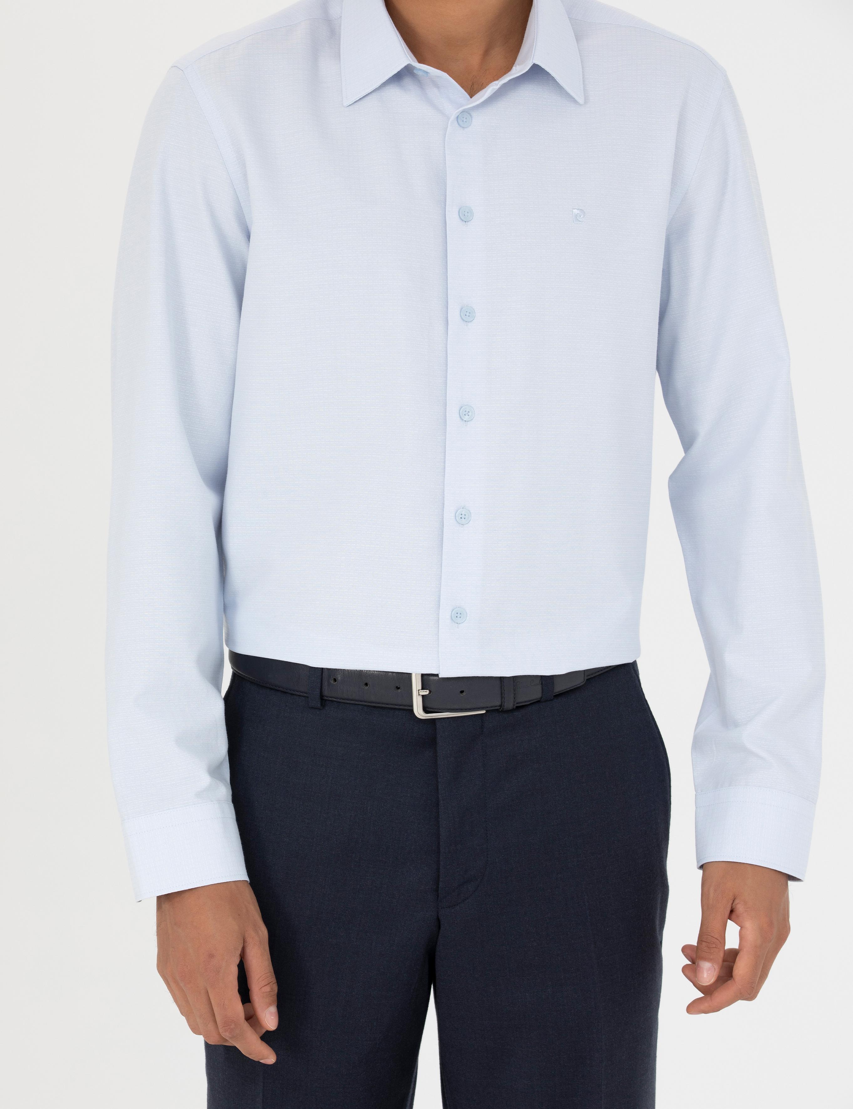 Açık Mavi Slim Fit Armürlü Gömlek